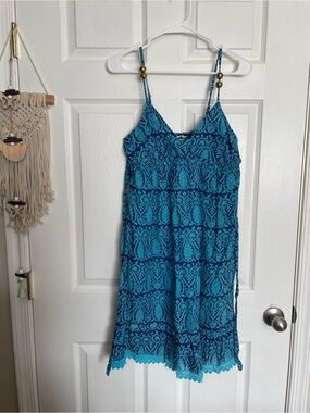 Planet Gold 100% Cotton Women's size M Teal Printed Spaghetti-Strap Dress